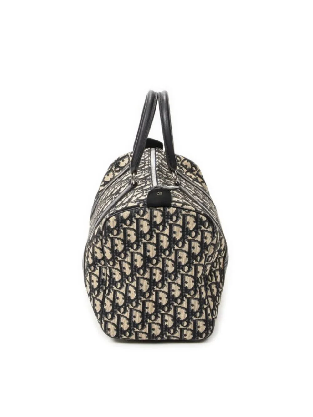 ★SOLD★ Dior Vintage Small Boston Navy Beige Trotter Pattern Canvas Shoulder Bag - Picture 4 of 10